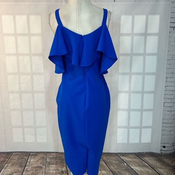 Rachel Roy Cold Shoulder blue flounce pencil Dress Size Large - Picture 6 of 12